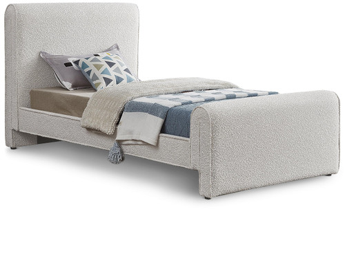 StylusCream-T Stylus Collection Modern | Contemporary Boucle Fabric Twin Bed with Rich Cream Boucle Fabric, Curved Headboard and Footboard, 44.5" W x 92" D x 45" H, Cream, Twin