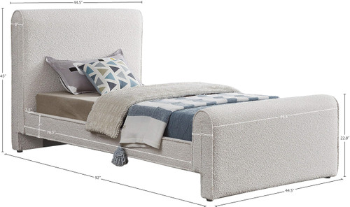 StylusCream-T Stylus Collection Modern | Contemporary Boucle Fabric Twin Bed with Rich Cream Boucle Fabric, Curved Headboard and Footboard, 44.5" W x 92" D x 45" H, Cream, Twin