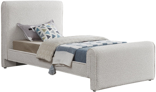 StylusCream-T Stylus Collection Modern | Contemporary Boucle Fabric Twin Bed with Rich Cream Boucle Fabric, Curved Headboard and Footboard, 44.5" W x 92" D x 45" H, Cream, Twin