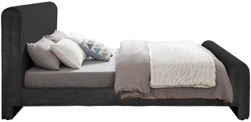 StylusBlack-F Stylus Collection Modern | Contemporary Boucle Fabric Full Bed with Rich Black Boucle Fabric, Curved Headboard and Footboard, 59.5" W x 92" D x 45" H, Black, Full