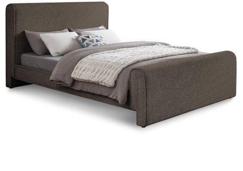 StylusBrown-F Stylus Collection Modern | Contemporary Boucle Fabric Full Bed with Rich Brown Boucle Fabric, Curved Headboard and Footboard, 59.5" W x 92" D x 45" H, Brown, Full