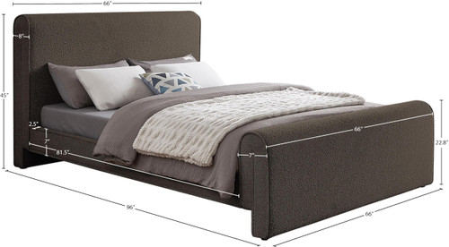 StylusBrown-Q Stylus Collection Modern | Contemporary Boucle Fabric Queen Bed with Rich Brown Boucle Fabric, Curved Headboard and Footboard, 66" W x 96" D x 45" H, Brown, Queen