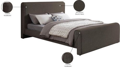 StylusBrown-Q Stylus Collection Modern | Contemporary Boucle Fabric Queen Bed with Rich Brown Boucle Fabric, Curved Headboard and Footboard, 66" W x 96" D x 45" H, Brown, Queen
