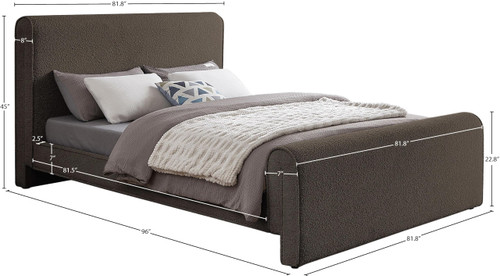 StylusBrown-K Stylus Collection Modern | Contemporary Boucle Fabric King Bed with Rich Brown Boucle Fabric, Curved Headboard and Footboard, 82" W x 96" D x 45" H, Brown, King