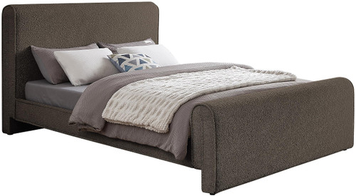 StylusBrown-K Stylus Collection Modern | Contemporary Boucle Fabric King Bed with Rich Brown Boucle Fabric, Curved Headboard and Footboard, 82" W x 96" D x 45" H, Brown, King