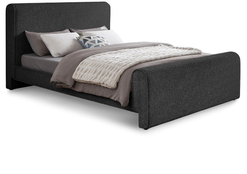 StylusBlack-K Stylus Collection Modern | Contemporary Boucle Fabric King Bed with Rich Black Boucle Fabric, Curved Headboard and Footboard, 82" W x 96" D x 45" H, Black, King