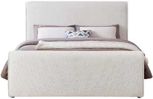StylusCream-K Stylus Collection Modern | Contemporary Boucle Fabric King Bed with Rich Cream Boucle Fabric, Curved Headboard and Footboard, 82" W x 96" D x 45" H, Cream, King