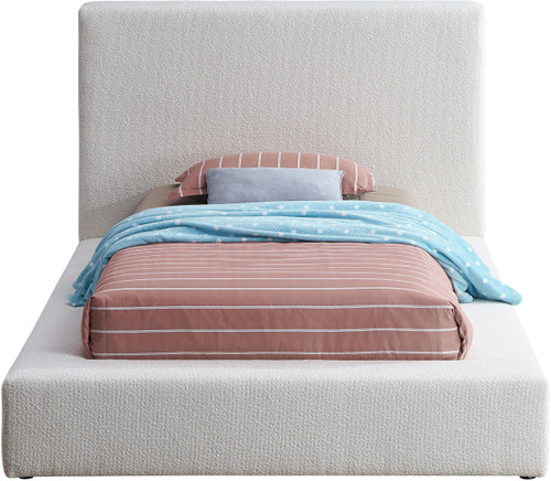 TerraCream-T Terra Collection Modern Contemporary Twin Bed with Rich Cream Boucle Fabric and 8.5" Thick Side Rails and Footboard, 57" W x 93" D x 45.5" H, Cream, Twin