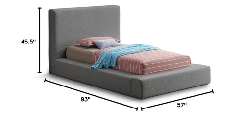 TerraGrey-T Terra Collection Modern Contemporary Twin Bed with Rich Grey Boucle Fabric and 8.5" Thick Side Rails and Footboard, 57" W x 93" D x 45.5" H, Grey, Twin