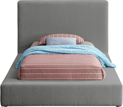 TerraGrey-T Terra Collection Modern Contemporary Twin Bed with Rich Grey Boucle Fabric and 8.5" Thick Side Rails and Footboard, 57" W x 93" D x 45.5" H, Grey, Twin