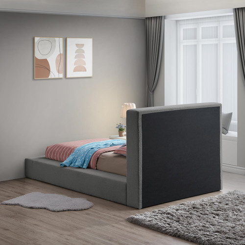 TerraGrey-T Terra Collection Modern Contemporary Twin Bed with Rich Grey Boucle Fabric and 8.5" Thick Side Rails and Footboard, 57" W x 93" D x 45.5" H, Grey, Twin