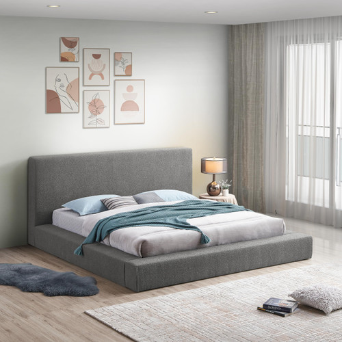 TerraGrey-F Terra Collection Modern Contemporary Full Bed with Rich Cream Boucle Fabric and 8.5" Thick Side Rails and Footboard, 72.5" W x 93" D x 45.5" H, Grey, Full