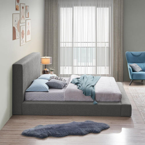 TerraGrey-F Terra Collection Modern Contemporary Full Bed with Rich Cream Boucle Fabric and 8.5" Thick Side Rails and Footboard, 72.5" W x 93" D x 45.5" H, Grey, Full
