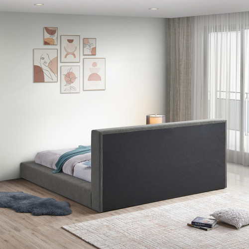 TerraGrey-F Terra Collection Modern Contemporary Full Bed with Rich Cream Boucle Fabric and 8.5" Thick Side Rails and Footboard, 72.5" W x 93" D x 45.5" H, Grey, Full