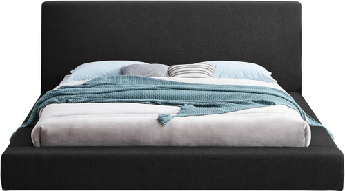 TerraBlack-F Terra Collection Modern Contemporary Full Bed with Rich Grey Linen Textured Fabric and Black Finish Solid Wood Base, 72.5" W x 93" D x 45.5" H, Black, Full