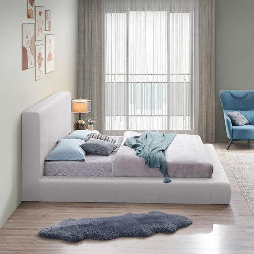 TerraCream-F Terra Collection Modern Contemporary Full Bed with Rich Black Boucle Fabric and 8.5" Thick Side Rails and Footboard, 72.5" W x 93" D x 45.5" H, Cream, Full
