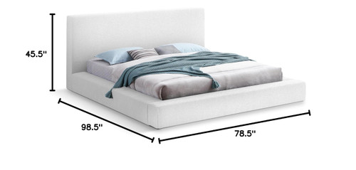 TerraWhite-Q Terra Collection Modern Contemporary Queen Bed with Rich White Boucle Fabric and 8.5" Thick Side Rails and Footboard, 78.5" W x 98.5" D x 45.5" H, White, Queen