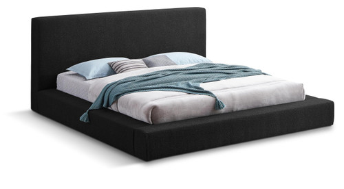 TerraBlack-K Terra Collection Modern Contemporary King Bed with Rich Black Boucle Fabric and 8.5" Thick Side Rails and Footboard, 94.5" W x 98.5" D x 45.5" H, Black, King