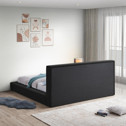 TerraBlack-K Terra Collection Modern Contemporary King Bed with Rich Black Boucle Fabric and 8.5" Thick Side Rails and Footboard, 94.5" W x 98.5" D x 45.5" H, Black, King
