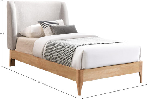 VenturaGrey-T Ventura Collection Mid-Century Modern Upholstered Twin Bed, Soft Grey Fabric, Finished Rubberwood Legs, Slats, 44" W x 77.5" D x 44.5" H, Grey, Twin