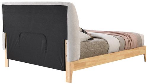 VenturaGrey-F Ventura Collection Mid-Century Modern Upholstered Full Bed, Soft Grey Fabric, Finished Rubberwood Legs, Slats, 60" W x 77.5" D x 44.5" H, Grey, Full