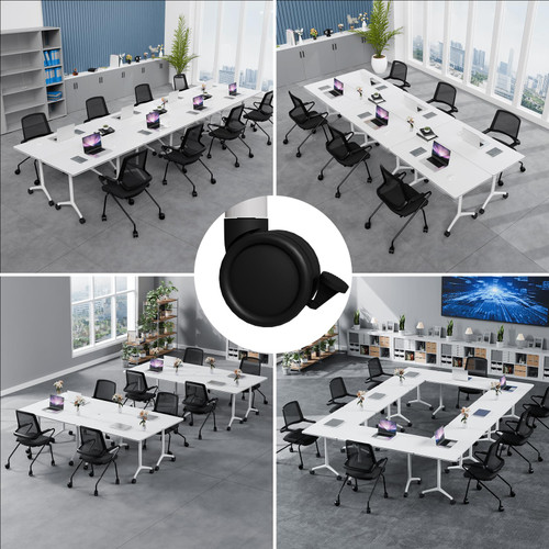 Conference Table, Folding Conference Room Tables, Modern Flip Top Seminar Training Meeting Table with Wheels, Modular Foldable Conference Tables for Home Office Classroom (White 2 Pack,63inch)