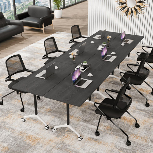 Conference Table, Folding Conference Room Tables, Modern Flip Top Seminar Training Meeting Table with Wheels, Modular Foldable Conference Tables for Home Office Classroom (Black 6 Pack,63inch)