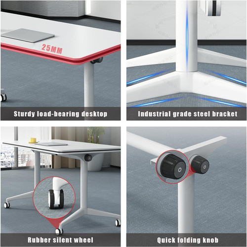 Conference Table, Folding Conference Room Tables, Modern Flip Top Seminar Training Meeting Table with Wheels, Modular Foldable Conference Tables for Home Office Classroom (White 10 Pack,63inch)