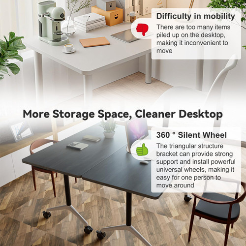 Conference Table,Folding Conference Room Tables with Wheels, 6ft Modular Training Tables for Office/Classroom/Meeting, Lockable 360° Silent Wheels＆Space Saving Stackable, Gray Finish, 6 Pack