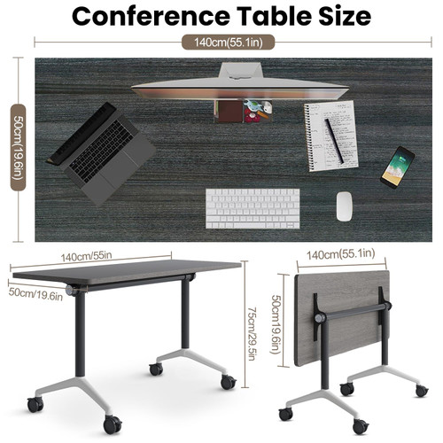 Conference Table,Folding Conference Room Tables with Wheels, 6ft Modular Training Tables for Office/Classroom/Meeting, Lockable 360° Silent Wheels＆Space Saving Stackable, Gray Finish, 8 Pack