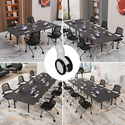 Conference Table, Folding Conference Room Tables, Modern Flip Top Seminar Training Meeting Table with Wheels, Modular Foldable Conference Tables for Home Office Classroom (Black 10 Pack,70.8inch)