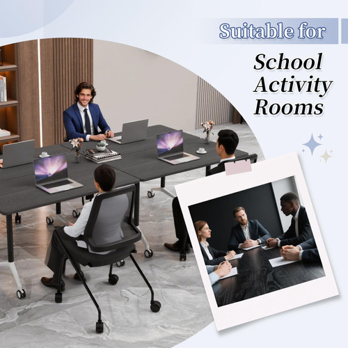 Conference Table, Folding Conference Room Tables, Modern Flip Top Seminar Training Meeting Table with Wheels, Modular Foldable Conference Tables for Home Office Classroom (Black 8 Pack,70.8inch)