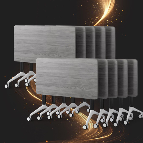 Conference Table,Folding Conference Room Tables with Wheels, 6ft Modular Training Tables for Office/Classroom/Meeting, Lockable 360° Silent Wheels＆Space Saving Stackable, Gray Finish, 10 Pack