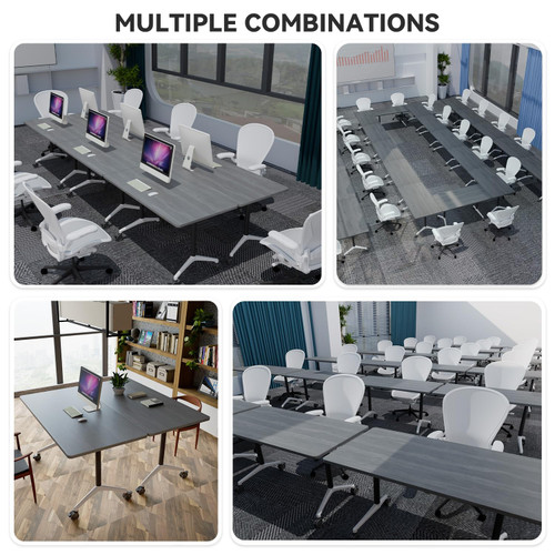 Conference Table,Folding Conference Room Tables with Wheels, 6ft Modular Training Tables for Office/Classroom/Meeting, Lockable 360° Silent Wheels＆Space Saving Stackable, Gray Finish, 10 Pack
