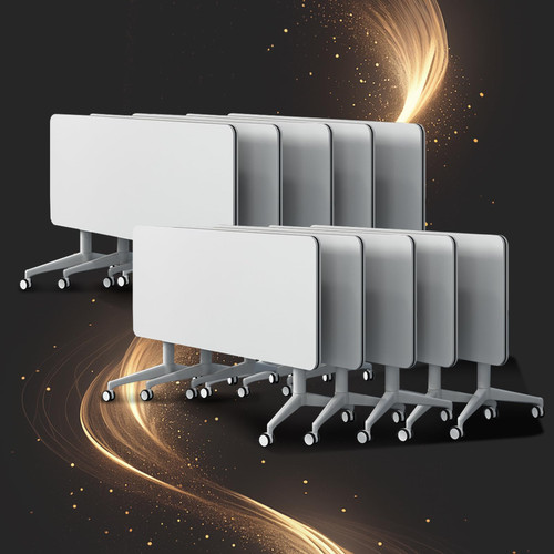 Conference Table, Folding Conference Room Tables, Modern Flip Top Seminar Training Meeting Table with Wheels, Modular Foldable Conference Tables for Home Office Classroom (White 10 Pack,70.8inch)
