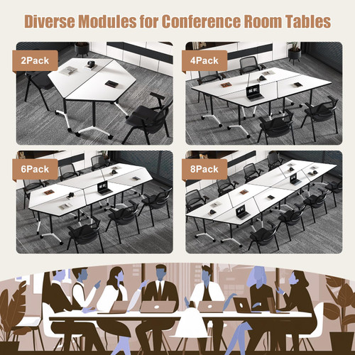 Folding Conference Table, 8 Pack Modern Flip Top Mobile Training Tables