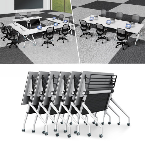Folding Conference Tables,47.2x23.6x29.5in Modern Conference Room Tables Seminar Mobile Training Table,with Caster Modular Flip Top Meeting Table for Office Conference Room (White, 4 Pack)