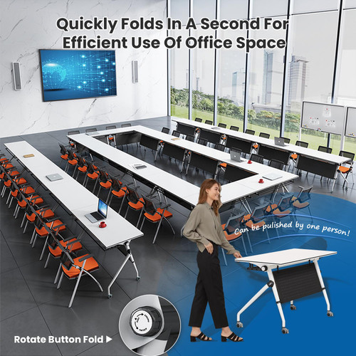 Conference Tables,47.2x23.6x29.5in Modern Folding Conference Room Tables Seminar Mobile Training Tablewith Caster,Modular Flip Top Meeting Table for Office Conference Room (White, 6 Pack)