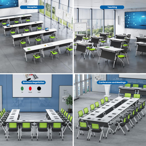 Folding Conference Tables,47.2x23.6x29.5in Modern Conference Room Tables Seminar Mobile Training Table,with Caster Modular Flip Top Meeting Table for Office Conference Room (White, 8 Pack)