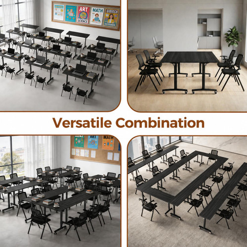 55″ Flip Top Training Table with Lockable Wheels, Mobile Nesting Folding Conference Table, Space Saving Seminar Desk for Classroom, Office, Library (1, Black, 55"×20"×30")