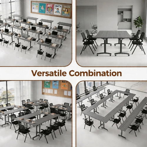 55″ Flip Top Training Table with Lockable Wheels, Mobile Nesting Folding Conference Table, Space Saving Seminar Desk for Classroom, Office, Library (2, Gray, 55"×20"×30")