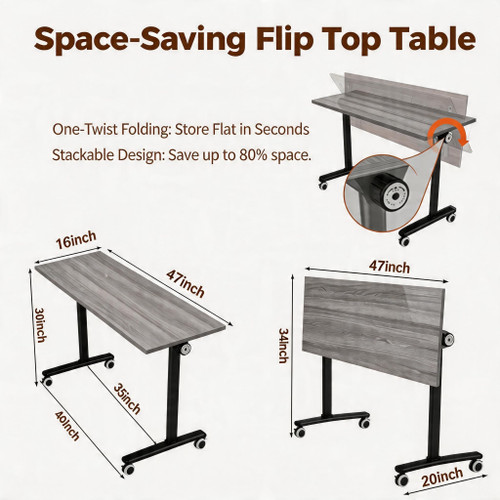 55″ Flip Top Training Table with Lockable Wheels, Mobile Nesting Folding Conference Table, Space Saving Seminar Desk for Classroom, Office, Library (10, Gray, 55"×20"×30")