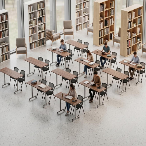 12 Pack Flip Top Training Table with Lockable Wheels, Mobile Nesting Folding Conference Table, Space Saving Seminar Desk for Classroom, Office, Library (Walnut, 47"×16"×30")