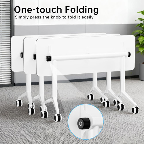 12 Pack Flip Top Training Table with Lockable Wheels, Mobile Nesting Folding Conference Table, Space Saving Seminar Desk for Classroom, Office, Library (White, 47"×16"×30")