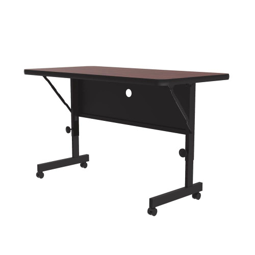 24"x48" Deluxe Flip Top Office Training Table, Mahogany High Pressure Laminate Top, Height Adjustable (23"-31") 4 Castors, Folds Flat & Nest Together, Made in The USA