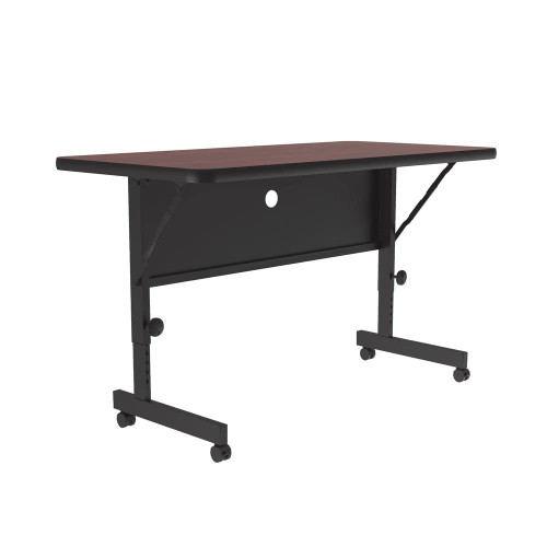 24"x48" Deluxe Flip Top Office Training Table, Mahogany High Pressure Laminate Top, Height Adjustable (23"-31") 4 Castors, Folds Flat & Nest Together, Made in The USA