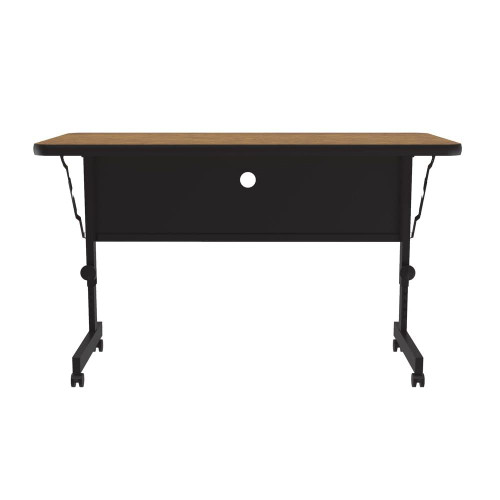 24"x48" Deluxe Flip Top Office Training Table, Medium Oak High Pressure Laminate Top, Height Adjustable (23"-31") 4 Castors, Folds Flat & Nest Together, Made in The USA