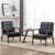 Accent Chairs Set of 2, Mid Century Modern Accent Chair, Retro Wood and Leather Armchairs Side Chair, Lounge Reading Comfy Arm Chair for Living Room, Bedroom, Office(Matte Black)