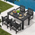 HDPE Dining Set for 4, Outdoor Dining Sets for 4 Person with 1 Umbrella Hole Cut-Out Rectangular Table and 4 Chairs, Patio Dining Sets Black HDPE Dining Set for 4, Outdoor Dining Sets for 4 Person with 1 Umbrella Hole Cut-Out Rectangular Table and 4 Chairs, Patio Dining Sets Black