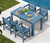 HDPE Dining Set for 4, Outdoor Dining Sets for 4 Person with 1 Umbrella Hole Cut-Out Rectangular Table and 4 Chairs, Patio Dining Sets Blue